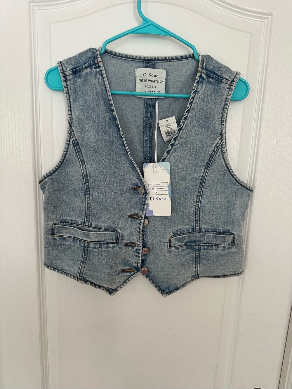 Ci Sono Light Blue Washed Denim Cropped Vest